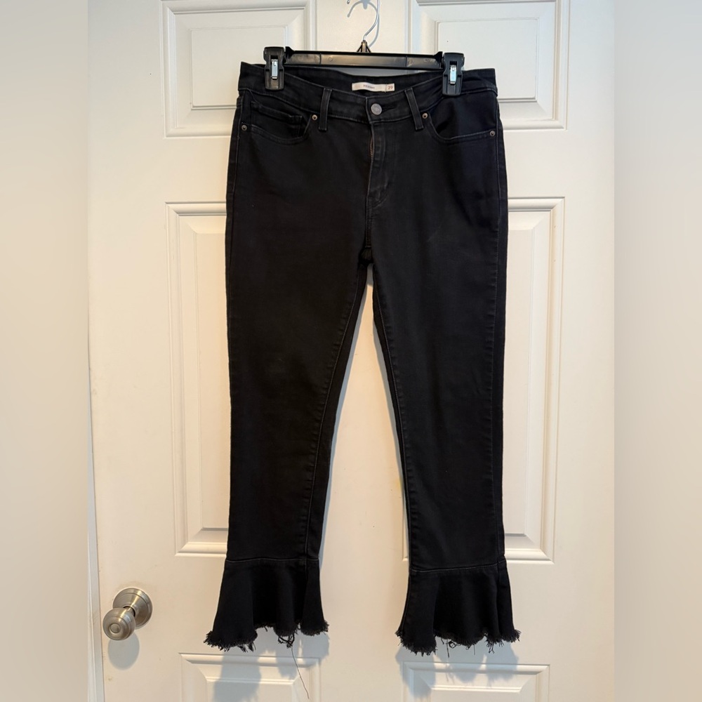 Levi's Black 711 Skinny Ankle Crop Ruffle Hem  Stretchy Jeans Womens waist 29